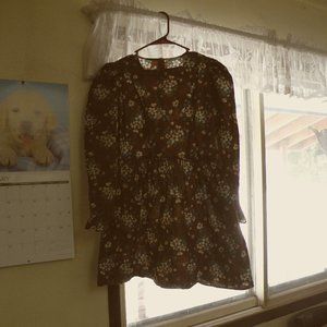 Batsheva Collarless Mini Prairie Dress in Brown Lily | Size 10